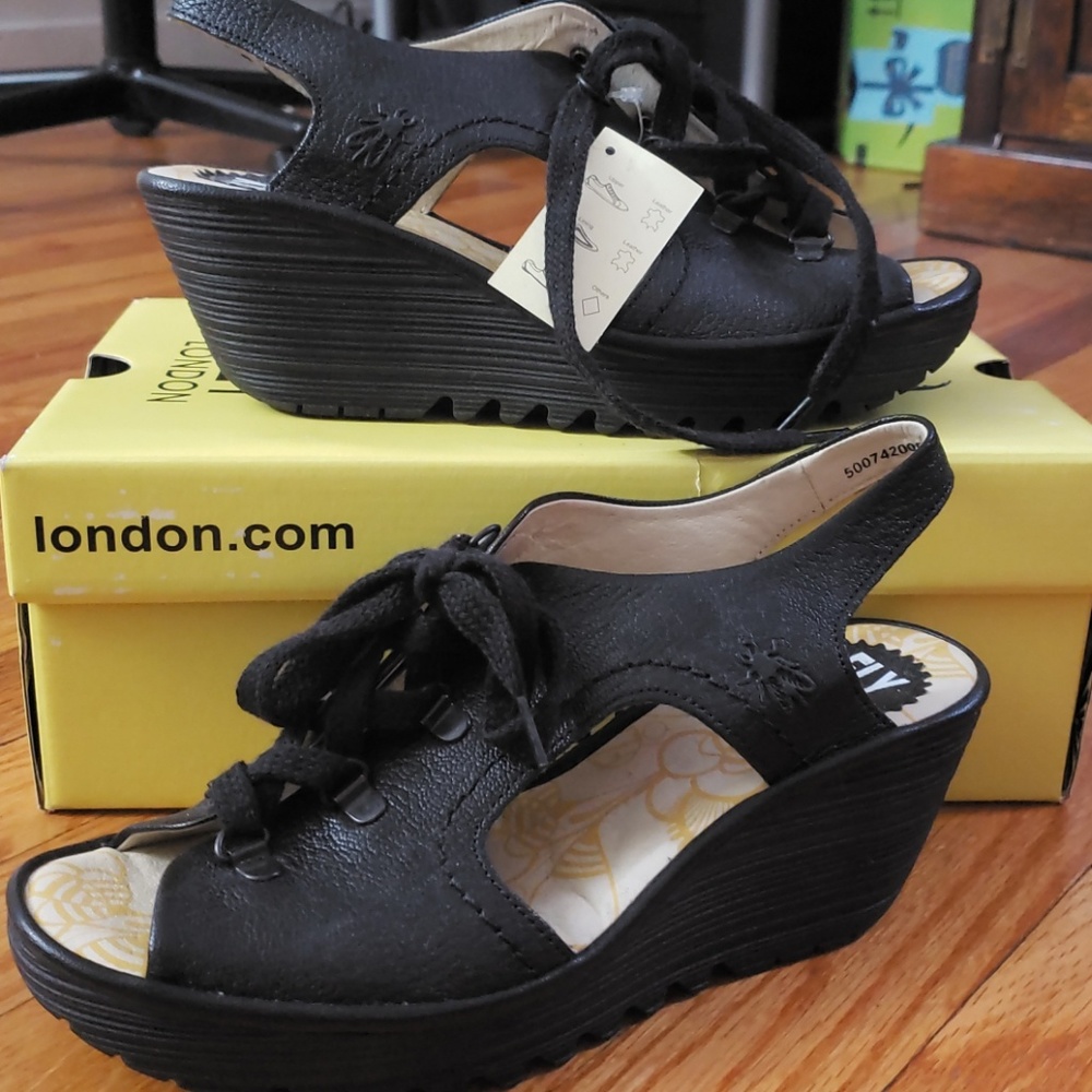 Fly London Wedged Laceup Leather Sandals